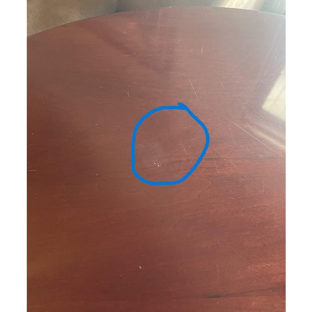 Late 20th Century Pennsylvania House Cherry Drum Table With Brass Hardware and Carved Pedestal Base For Sale - Image 10 of 11