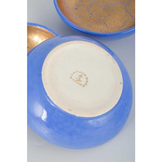 Faience Bowls with Blue and Gold Glaze by Wilhelm Kåge for Gustavsberg, 1930s, Set of 3 For Sale - Image 4 of 5