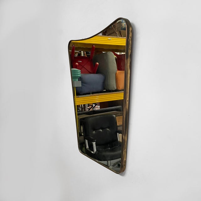 Mid-Century Modern Mid-Century Modern Italian Shaped Wall Mirror in Burnished Brass, 1950s For Sale - Image 3 of 15