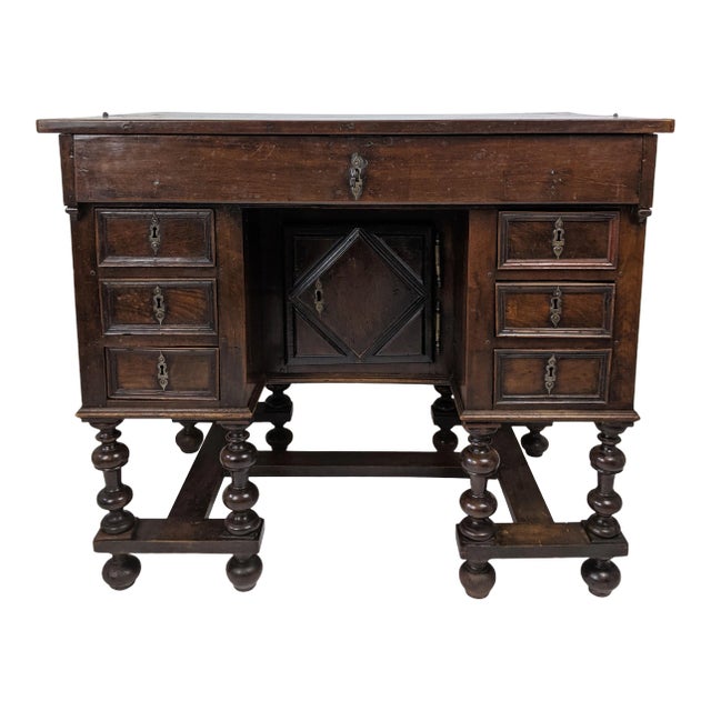 Antique Walnut Kneehole Executive Desk For Sale