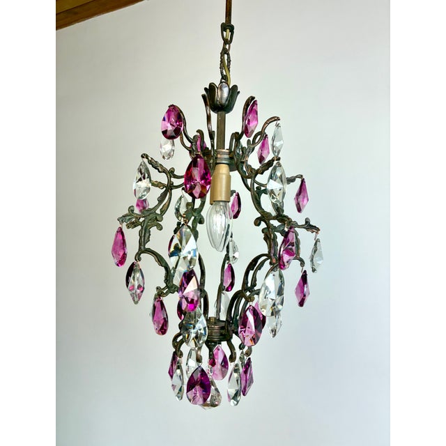 Antique Vintage 1960s Crystal Chandelier – Hand-Restored, Pink Hand-Painted Crystals For Sale - Image 4 of 17