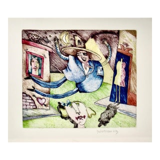 Jose Esteban Martinez Flying Man C. 1990 Original Print For Sale