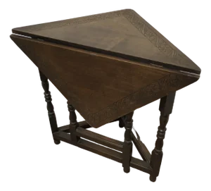 Carved Oak Triangular Gate Leg Side Table, 1890s