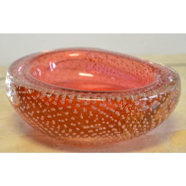 1960s Seguso Murano controlled bubbles Gold, Pink Art Glass Bowl made in Italy. Very good vintage condition, no issues....