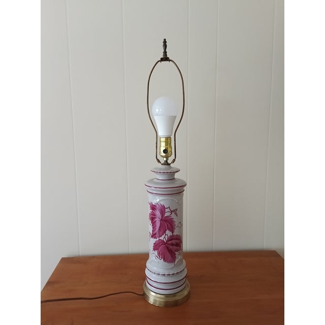 Signed Hand‑Painted Ceramic Floral Lamp With Brass Accents – Vintage Studio Art For Sale - Image 12 of 17