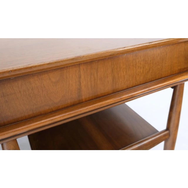 Wood Pair Walnut American Mid-Century Modern One Drawer Step End Tables Stands For Sale - Image 7 of 13