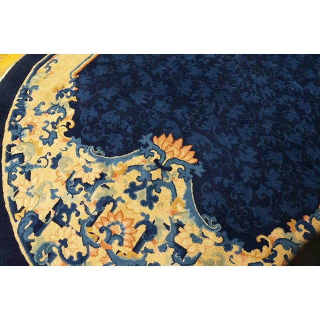 Navy Blue 1900s Navy Blue Floral Antique Chinese Peking Rug 6'2" X 8'10" Knotted Wool Carpet For Sale - Image 8 of 9
