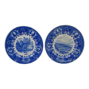 Vintage Lamberton Scammell Moravian Blue Transferware Historical Commemorative Plates