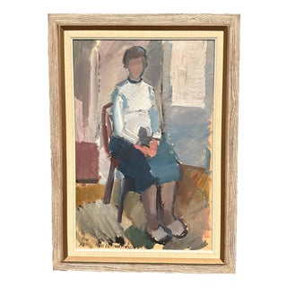Gösta Stawåsen, Seated Woman, 1950s, Oil on Canvas, Framed For Sale