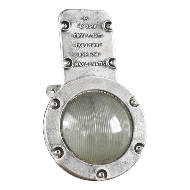 Original Polished Holophane Bulkhead Light, 1940s For Sale