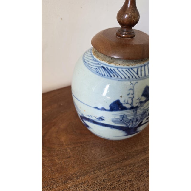 Blue 19th Century Qing Dynasty Ginger Jar Blue & White Chinese Porcelain Antique Tea Caddy Covered Jar Chinoiserie Decor For Sale - Image 8 of 11