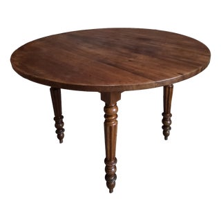 Antique French Round Walnut Dining Table, 1880s For Sale