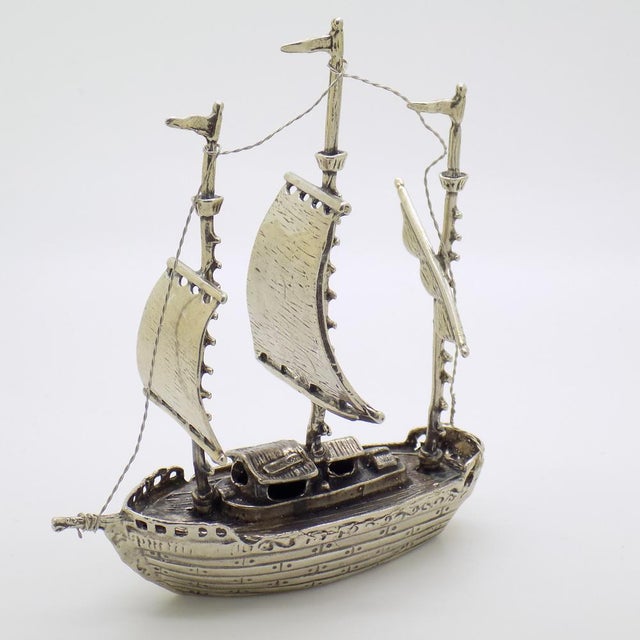 Large Vintage Italian Silver Galleon Sailing Ship Figurine, 1980s For Sale - Image 16 of 16