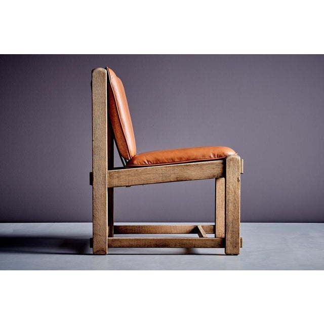 Rustic Oak and Aniline Leather Lounge Chair, Germany, 1940s For Sale - Image 3 of 14