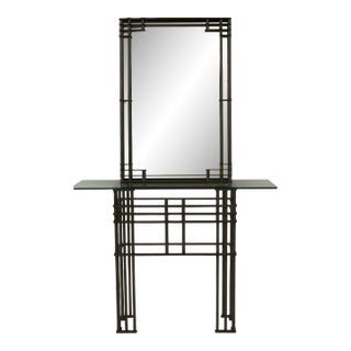 Minimalist Industrial Steel Entry Table With Mirror For Sale
