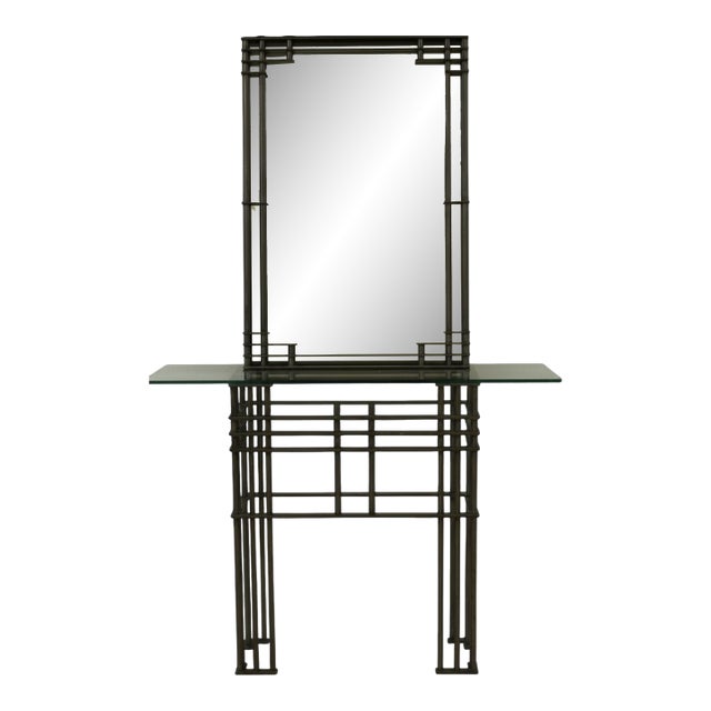 Minimalist Industrial Steel Entry Table With Mirror For Sale