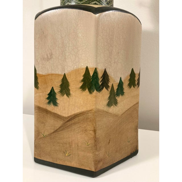 Cabin Late 20th Century Hand Painted Woodland Pine Tree Table Lamp by Wildwood For Sale - Image 3 of 8