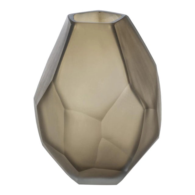 Kubo Faceted Frosted Taupe Vase, Large For Sale