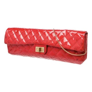 2008 Chanel 2.55 Reissue Patent Leather Elongated Quilted Baquette Clutch Shoulder Bag For Sale