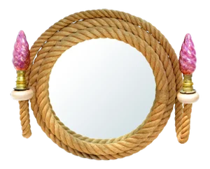 Audoux & Minet Nautical 2 Light Sconce With Round Mirror France 1960 Midcentury