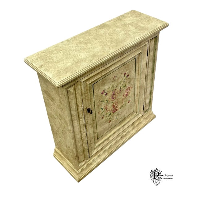 Glass Vintage Rustic Shabby Chic Floral Painted Hall Chest & Mirror For Sale - Image 7 of 13