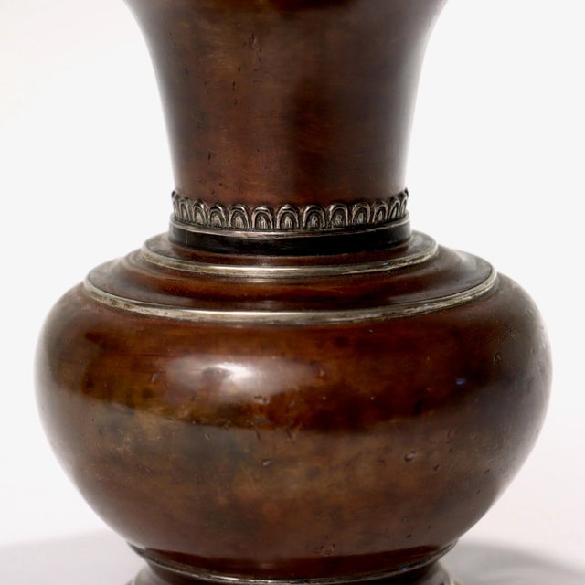 Late 19th Century Antique Japanese Mixed Metals Copper & Silver Usubata Ikebana Flower Vase For Sale - Image 5 of 9