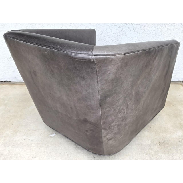 Gray Restoration Hardware 1950s Italian Shelter Arm Leather Swivel Club Chair Rh For Sale - Image 8 of 18