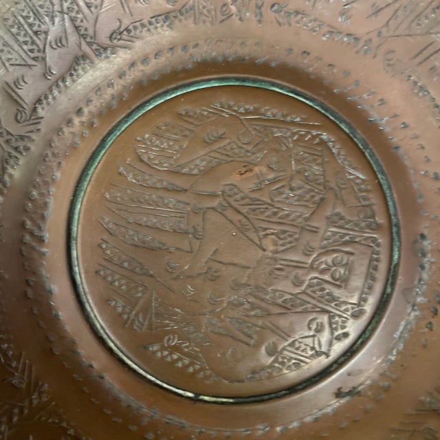 Antique Brass Engraved Decorative Plate For Sale - Image 4 of 8