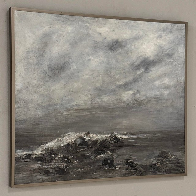 Late 20th Century Mid Century Oil on Canvas by Francine Kerckx (1921-?) 'Stormy Seascape With Rocky Coast' For Sale - Image 5 of 17