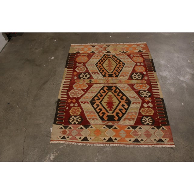 Tribal 1940’s Vintage Gal Burgundy Kilim Rug-3’4’x4’5" For Sale - Image 3 of 6