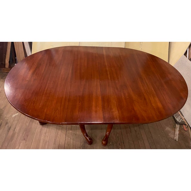 Late 20th Century Henkel Harris Oval Wild Black Cherry Queen Anne 2 Pedestal Dining Table 1 Leaf For Sale - Image 12 of 12