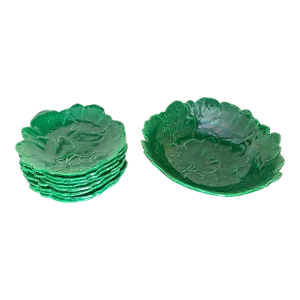 Set of Deco Green Glaze Leaf Salad Dishes