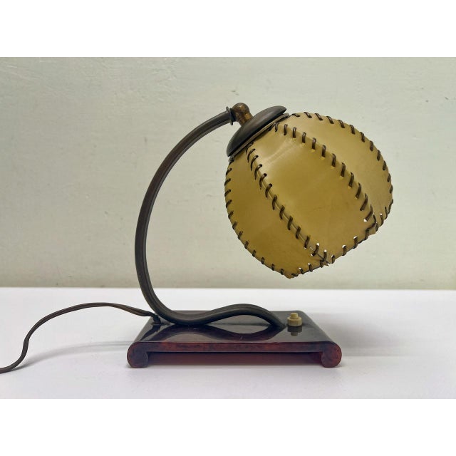 Art Deco 1930s table lamp or lamp for beside the bed. Beautifully elegant design on a bakelite base and a lampshade of...