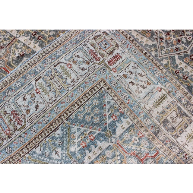 Early 20th Century Blue Background Joshegan Rug Antique Persian With Sub-Geometric All-Over Design For Sale - Image 10 of 11