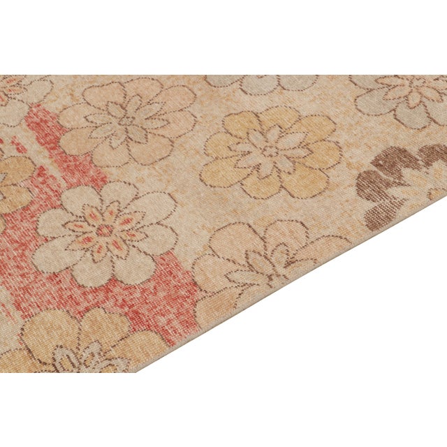 Rug & Kilim Distressed 1960s Style Rug in Beige, Red & Blue Floral Patterns by Rug & Kilim For Sale - Image 4 of 5