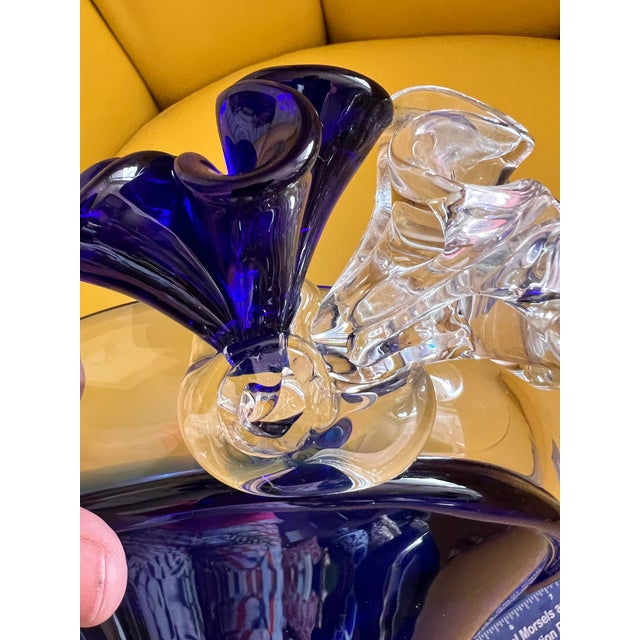 Handblown Art Glass Bowl Beranek Czech Artsy Cobalt Blue Centerpiece 9"d X 4"h For Sale - Image 9 of 12