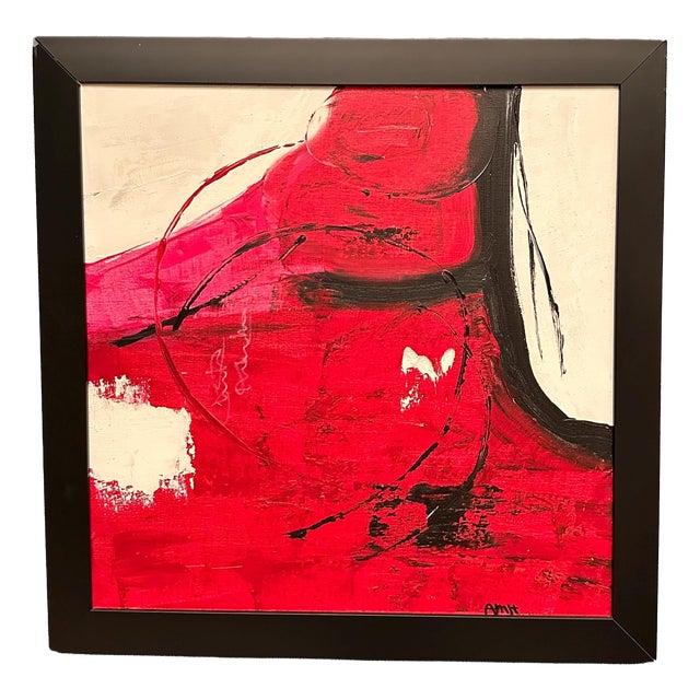 Amh, Red Composition, 1960s, Oil Painting on Canvas, Framed For Sale
