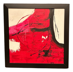 Amh, Red Composition, 1960s, Oil Painting on Canvas, Framed