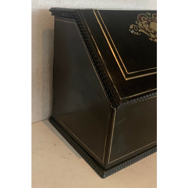 Napoleon iii style letter box in ebonized pearwood compartmented mahogany interior engraved brass marquetry medallion...
