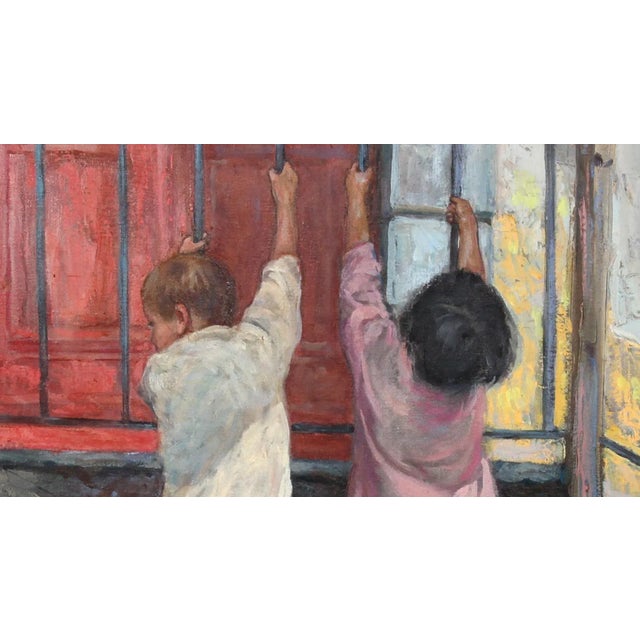 Marshall Goodman Children Playing, Oil Painting by Marshall Goodman circa 1960 For Sale - Image 4 of 4