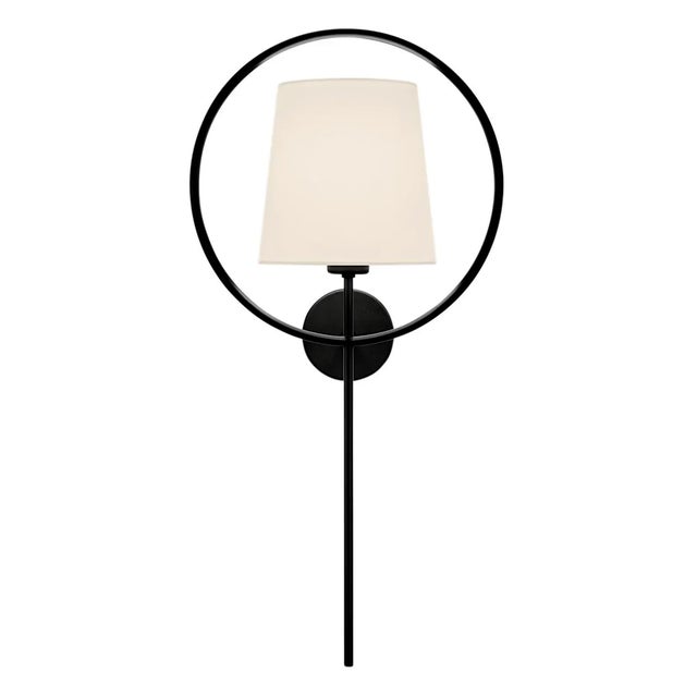 Handmade Fabric Shade Sits Within Metal Circle Supported By Column And Circular Backplate. Shades For Soleil Are Bespoke