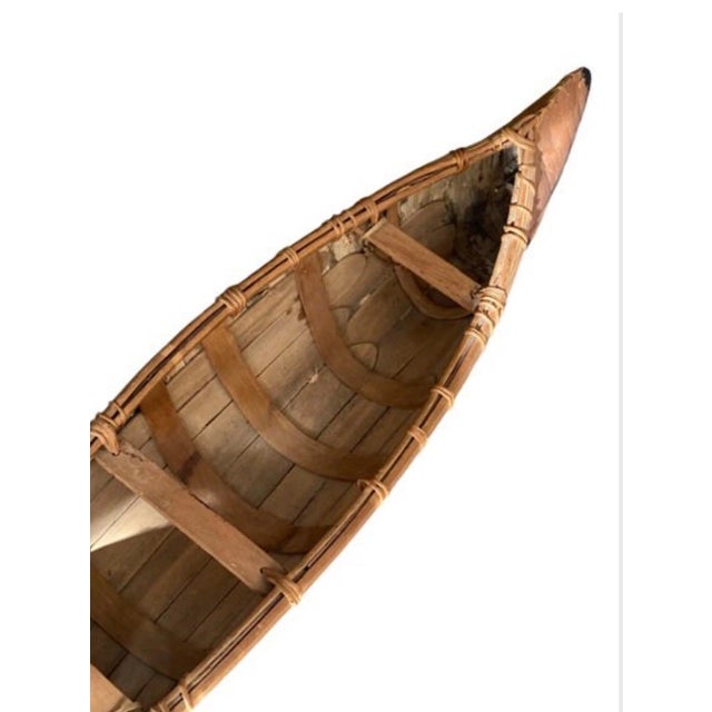 Large 1940 Vintage Birch Bark Model Canoe For Sale - Image 9 of 11