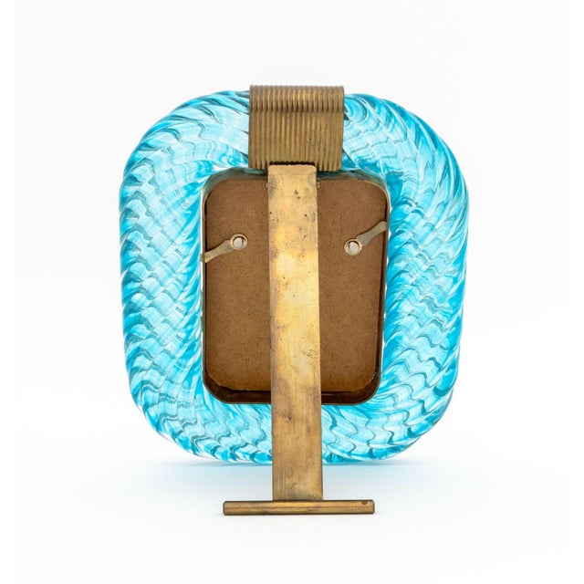 Metal Barovier & Toso Murano Blue Glass Picture Frame For Sale - Image 7 of 7