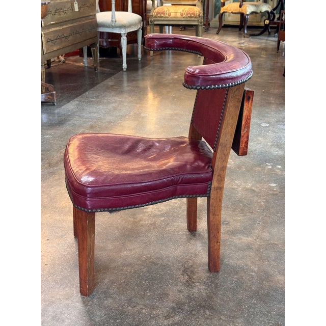 Mid 20th Century English Cock Fighting Chair in Red Leather With Reading Flap For Sale - Image 6 of 9