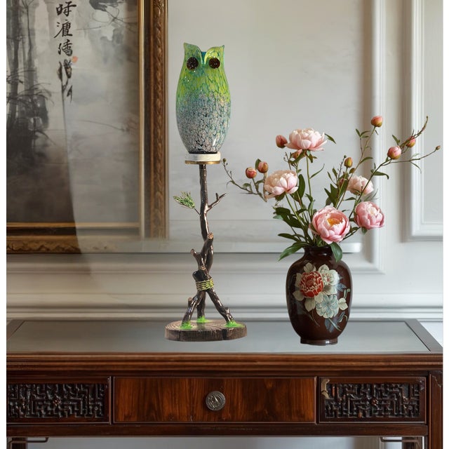 Contemporary Murano Art Glass Owl Perched on a Tree Branch Torchiere Lamp For Sale - Image 3 of 18