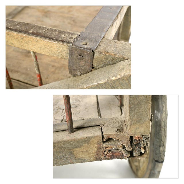 Weathered Wooden Cart with Three Wheels For Sale - Image 6 of 8