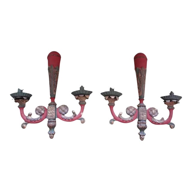 18th Century Italian Polychrome Sconces-Pair For Sale