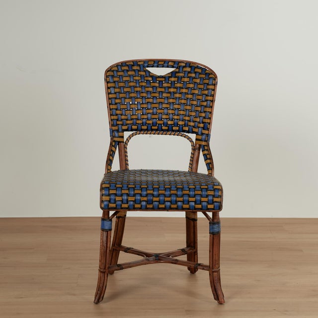 Blue Set of Eight Vintage Rattan French Bistro Chairs For Sale - Image 8 of 17
