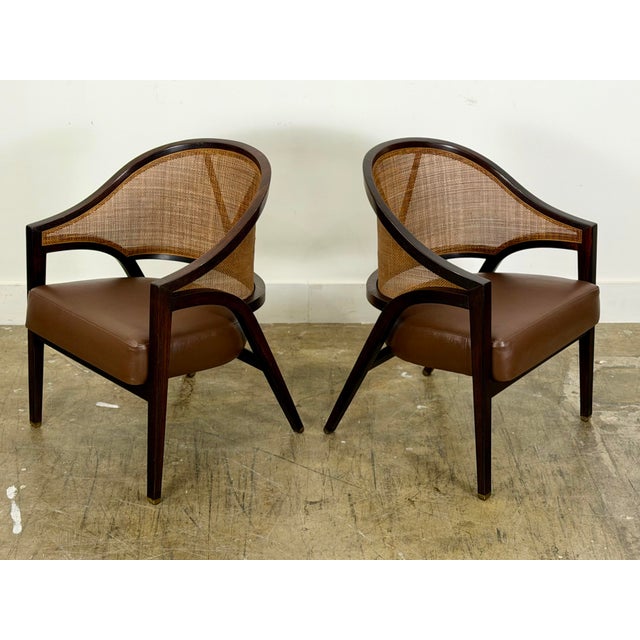 Pair of Edward Wormley for Dunbar Y Back Captains chairs, circa 1950s. Rare rosewood examples. All original finish on the...