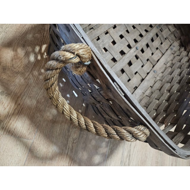 1940s Day Basket Co. Handwoven White Oak Long Market Basket, Stamped For Sale - Image 4 of 6